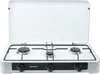 A white portable gas stove with three burners and a black control panel. Anteprima dell’immagine prodotto