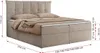 A beige upholstered boxspring bed with dimensions indicated by measurement lines and text. Produktbild-Vorschau