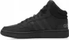 A side view of a black Adidas Hoops 3.0 Mid sneaker. Voir les images du produit