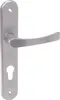 A silver door handle set with a long backplate and a keyhole. Náhled obrázku produktu