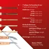 A collection of carving tools displayed against a red background with text detailing their specifications. Produktbild-Vorschau