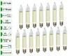 A collection of small candle-shaped light bulbs with cream-colored bases and clear glass tops, arranged in rows on a white background. Text labels are present on the left side of the image. Produktbild-Vorschau