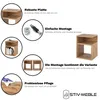 Collage of images illustrating features of a wooden bedside table. Produktbild-Vorschau