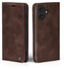 A brown flip case for a smartphone is shown from two angles, front and back. Produktbild-Vorschau