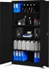 An open black metal cabinet filled with various laboratory or office supplies. Produktbild-Vorschau