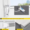 Collage of images showing different aspects of a roller blind, including installation methods and a close-up of the fabric. Produktbild-Vorschau