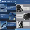 Collage showing features of a blue and gray gaming chair. Podgląd zdjęcia produktu