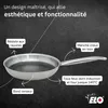 A frying pan with feature callouts and text describing its benefits. Produktbild-Vorschau
