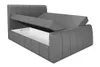A gray upholstered bed frame with its storage compartment open, revealing a white interior. Produktbild-Vorschau