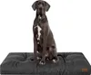 A Great Dane dog sits on a dark gray dog mattress against a white background. Náhled obrázku produktu