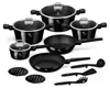 A collection of black cookware and kitchen utensils arranged on a white background. Anteprima dell’immagine prodotto