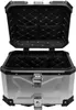 An open motorcycle top case with black quilted lining. Produktbild-Vorschau
