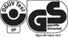 Two certification logos, one for DGUV Test and another for GS (geprüfte Sicherheit). Voir les images du produit