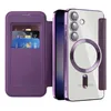 A purple flip case with card slots and a clear phone case with a magnetic ring are shown. Produktbild-Vorschau