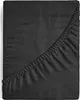 A close-up shot of a black fitted sheet, showing the elasticized edge. Produktbild-Vorschau