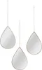 Three teardrop-shaped mirrors with gold frames hang from chains against a white background. Produktbild-Vorschau