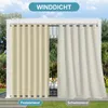 Outdoor curtains hanging on a pergola structure, with a garden setting in the background. Produktbild-Vorschau