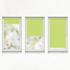 Three windows with green roller blinds, showing different levels of coverage. Náhľad obrázku produktu