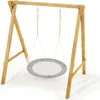 A wooden A-frame swing set with a round nest swing hanging from it. Produktbild-Vorschau