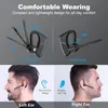 Collage of images showing a Bluetooth headset, its features, and how it looks when worn by people. Podgląd zdjęcia produktu