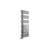 A modern, gray towel warmer with a white towel draped over it, set against a white background. Produktbild-Vorschau