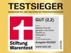 A marketing image showing a product test winner badge with product details. Produktbild-Vorschau