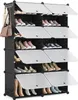 A multi-tiered shoe rack filled with various shoes and boots. Produktbild-Vorschau