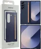 A collage of product images showing a Samsung Galaxy Z Fold 6 S Pen case in navy blue with gold accents, along with its packaging. Produktbild-Vorschau