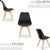 Three black chairs with wooden legs are displayed against a white background, with descriptive text in German. Náhled obrázku produktu