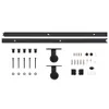A collection of hardware components for a sliding door, laid out on a white background. Produktbild-Vorschau