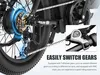 Close-up of an electric bicycle's rear derailleur and cassette, with an inset image of a gear shifter. Produktbild-Vorschau