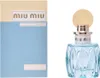 A product shot of Miu Miu L'Eau Bleue Eau de Parfum and its packaging. Voir les images du produit