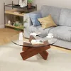 Couchtisch aus gehärtetem Glas & Massivholz, Ø80cm Produktbild-Vorschau 1