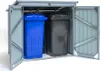 Two trash cans, one blue and one black, are stored inside a gray metal bin enclosure with the doors open. Náhled obrázku produktu