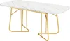 A white marble-effect oval dining table with gold metal legs, shown from a side-front angle against a white background. Anteprima dell’immagine prodotto