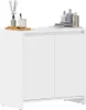 A white bathroom cabinet with two doors, decorated with a few items on top. Voir les images du produit
