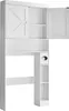 A white bathroom storage cabinet designed to fit over a toilet. Voir les images du produit