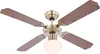 A ceiling fan with four wooden blades and a light fixture is displayed against a white background. Náhľad obrázku produktu
