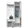 A white wardrobe set with a mirror, a shelf, coat hooks, a drawer, and a cabinet. Produktbild-Vorschau