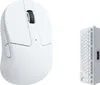 A white wireless mouse and a white keyboard accessory are displayed against a white background. Produktbild-Vorschau