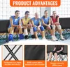 Four young women in athletic wear sitting on a bench, with close-up shots of product features below. Anteprima dell’immagine prodotto