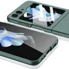 A close-up, angled view of a green phone case for a foldable phone, showing the camera cutout and the screen area. Produktbild-Vorschau