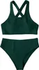 Damen Badeanzug Bikini Zweiteilig Hohe Taille Grün L Produktbild-Vorschau 1