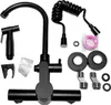 A black faucet and its accessories are laid out on a white background. Podgląd zdjęcia produktu