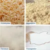 A collage of four images showing different types of debris: wood shavings, fine dust, and a liquid spill on a floor. Produktbild-Vorschau