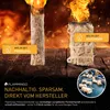 Two burning fire starters on a wooden surface with a fiery background. Produktbild-Vorschau