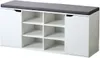 A white shoe cabinet with a gray cushion on top, shown against a white background. Náhľad obrázku produktu
