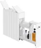 A white, narrow bathroom cabinet with a pull-out drawer and two flip-top compartments. Produktbild-Vorschau