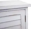 A close-up view of a white wooden cabinet door with louvered slats and a visible hinge. Náhľad obrázku produktu