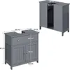 A dark gray bathroom vanity cabinet with dimensions shown. Produktbild-Vorschau